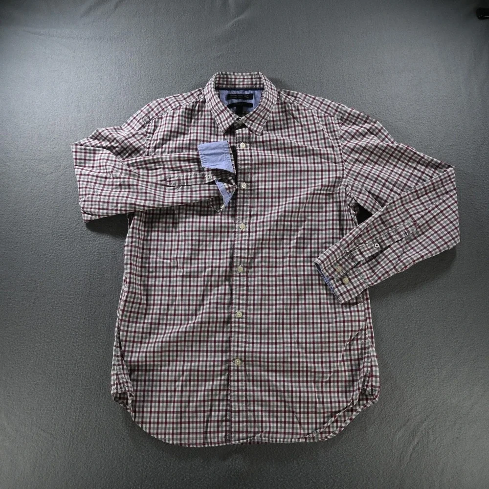 Banana Republic Mens Custom 078 Wash Shirt Slim Fit Medium Red Gingham Check